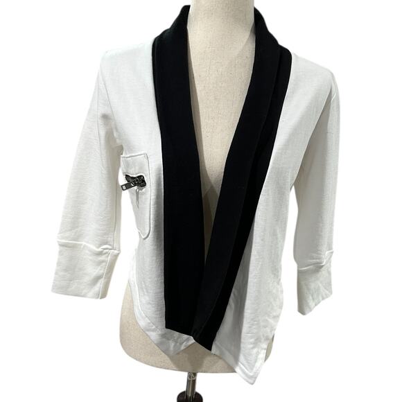 NEW NWT Chaser Black and White Open Front 3/4 Sleeve Jacket Size XS - Picture 1 of 5
